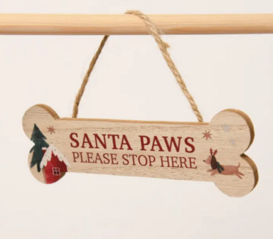 🎅 Houten Hanger &ndash; &ldquo;Santa Paws, Please Stop Here&rdquo;
