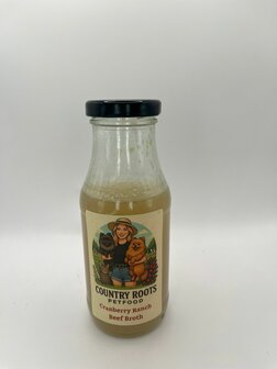 Country Roots Petfoods - Bone Broth Cranberry Ranch Beef uit NL/ Bottenbuillon - 215ml