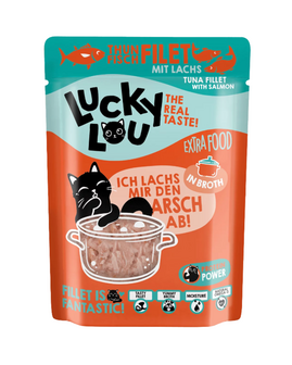 Lucky Lou EXTRA FOOD Tonijn &amp; Zalm in Bouillon 70g