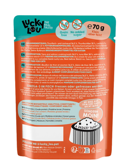 Lucky Lou EXTRA FOOD Tonijn &amp; Zalm in Bouillon 70g