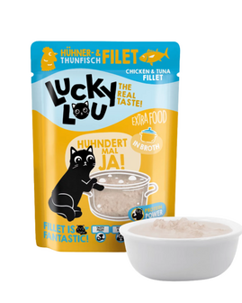 Lucky Lou EXTRA FOOD Kip &amp; Tonijnfilet in Bouillon 70g