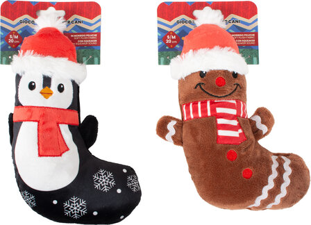 Kerstsok kattenspeeltje &ndash; peperkoekmannetje en pingu&iuml;n  2 stuks