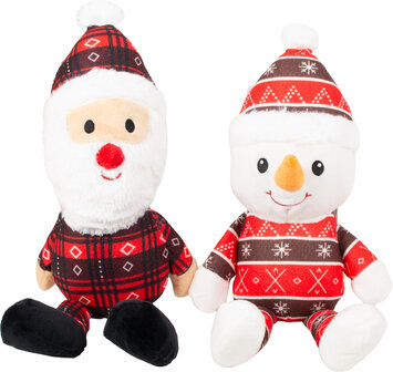 Pluche kerstknuffel met lange benen &ndash; kerstman en sneeuwpop  2 stuks