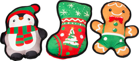 Stevig kerstspeelgoed voor honden met dubbele stiksels &ndash;  3 stuks