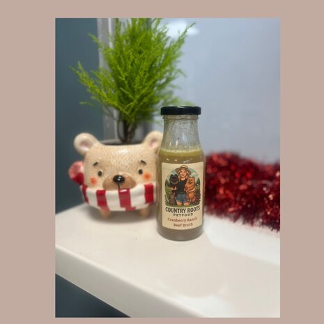 Country Roots Petfoods - Bone Broth Cranberry Ranch Beef uit NL/ Bottenbuillon - 215ml