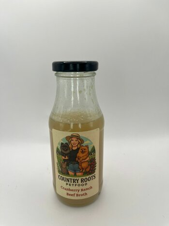 Country Roots Petfoods - Bone Broth Cranberry Ranch Beef uit NL/ Bottenbuillon - 215ml
