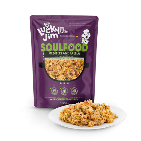 Lucky Jim  - Soulfood - Paella  Kip, zalm en garnaal 300g