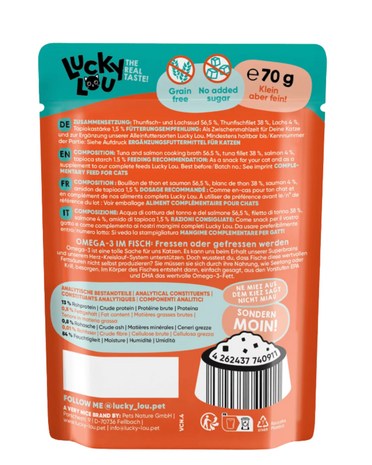 Lucky Lou EXTRA FOOD Tonijn & Zalm in Bouillon 70g