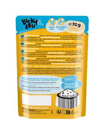 Lucky Lou EXTRA FOOD Kip & Tonijnfilet in Bouillon 70g