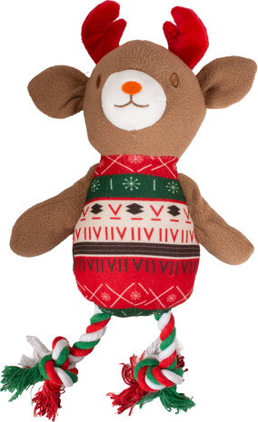 Pluche kerstknuffel voor honden &ndash; teddybeer en rendier 2 stuks