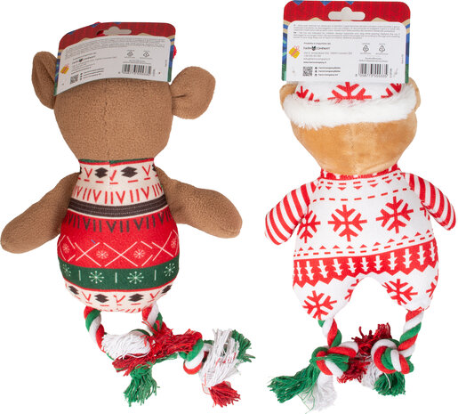 Pluche kerstknuffel voor honden &ndash; teddybeer en rendier 2 stuks