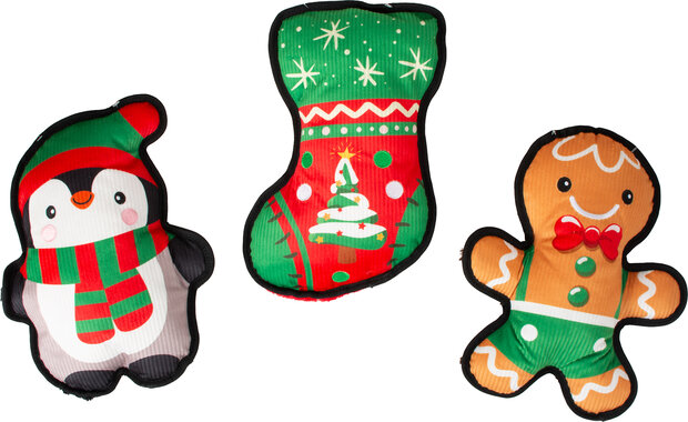 Stevig kerstspeelgoed voor honden met dubbele stiksels &ndash;  3 stuks