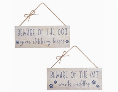 🐾 Houten Waarschuwingsborden – Pas op voor de hond / Pas op voor de kat