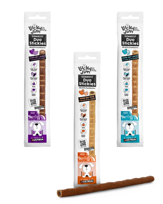 ​​​​​​​Lucky Jim DuoStickies – zachte beloningssnacks met hoog vleesgehalte - 3 VARIATIES  - per stuk