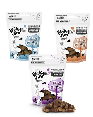 Lucky Jim DuoBities – kleine, zachte trainingssnacks met hoog vleesgehalte
